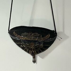 Magid Beaded Black Satin Clutch